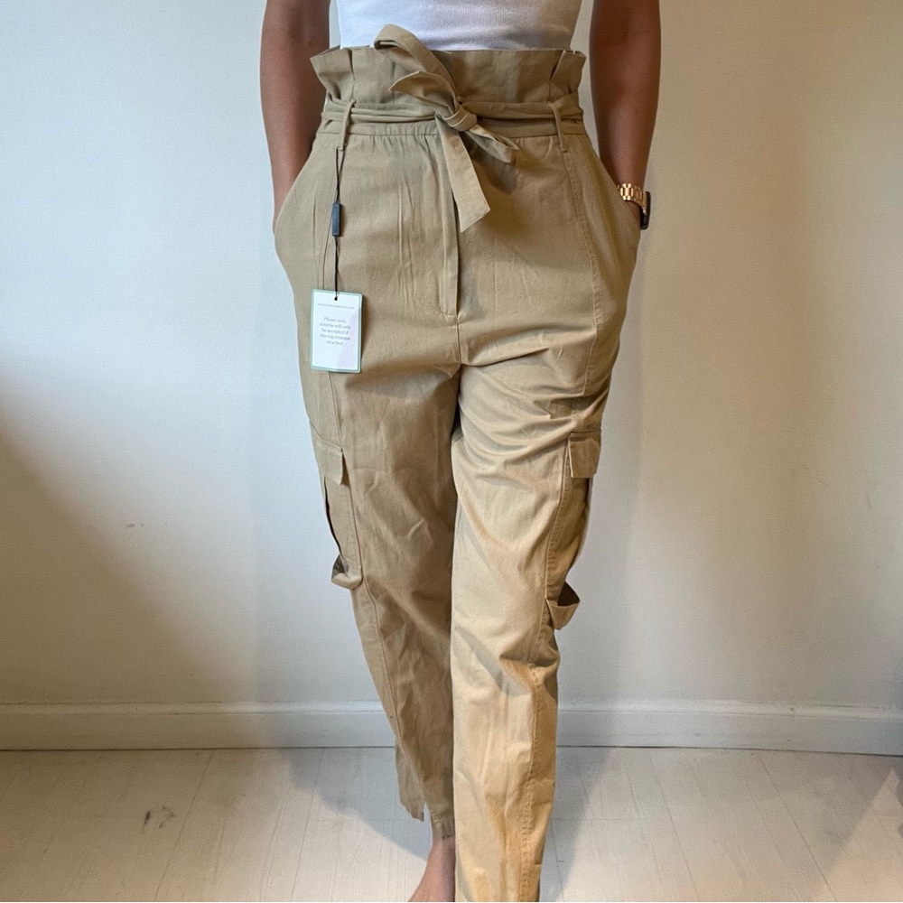 Mes Demoiselles | High Waist Pants Sz 6 Tan Khaki Belted Cinch w Pockets
